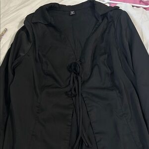 Black Tie-Front Blouse
